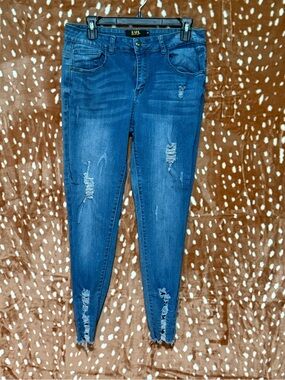 L&B Women's Distressed Blue Skinny Jeans